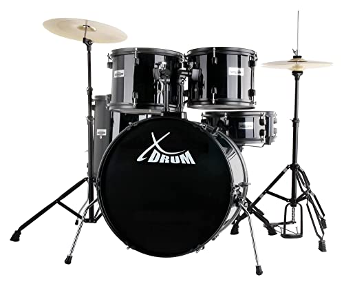 XDrum Rookie 22" Standard Schlagzeug Komplettset Black - Ideal für Einsteiger - Stylische Hardware in schwarz - Inkl. Drumsticks 5B, Aufbauanleitung und Schlagzeugschule - Schwarz von XDrum