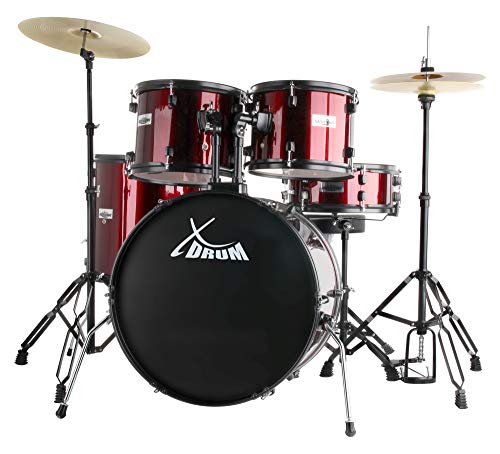 XDrum Rookie 22" Standard Schlagzeug Komplettset Ruby Red - Ideal für Einsteiger - Stylische Hardware in schwarz - Inkl. Drumsticks 5B, Aufbauanleitung und Schlagzeugschule - Rot von XDrum
