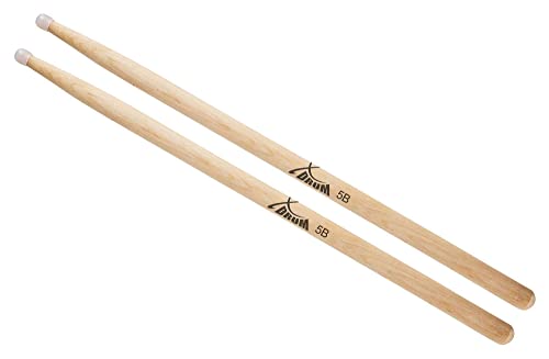 XDrum Schlagzeug Sticks 5B Nylon Tip (runder Nylonkopf, Länge: ca. 405 mm, 1 Paar) von XDrum