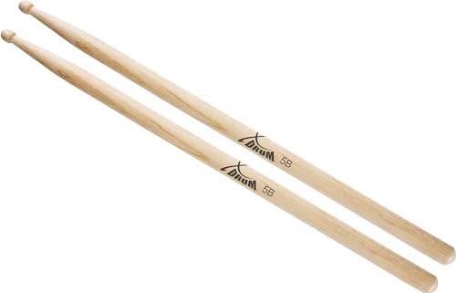 XDrum Schlagzeug Sticks 5B Wood Tip (runder Holzkopf, Länge: ca. 405 mm, 1 Paar) von XDrum