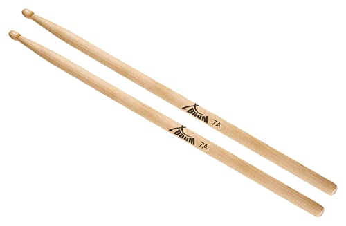 XDrum Schlagzeug Sticks 7A Wood Tip (tropfenförmiger Holzkopf, Länge: ca. 392 mm, 1 Paar) von XDrum