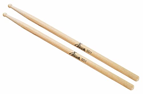 XDrum Schlagzeug Sticks SD1 Wood Tip (runder Holzkopf, Länge: ca. 415 mm, 1 Paar, Hickory) von XDrum