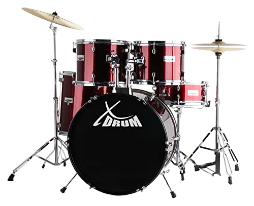 XDrum Semi 20" Studio Schlagzeug Lipstick Red - 20" BD, 10" TT, 12" TT, 14" FT, 14" SD - inkl. Schule - Rot von XDrum