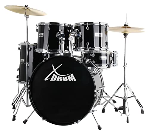 XDrum Semi 20" Studio Schlagzeug Midnight Black - 20" BD, 10" TT, 12" TT, 14" FT, 14" SD - inkl. Schule - Schwarz von XDrum