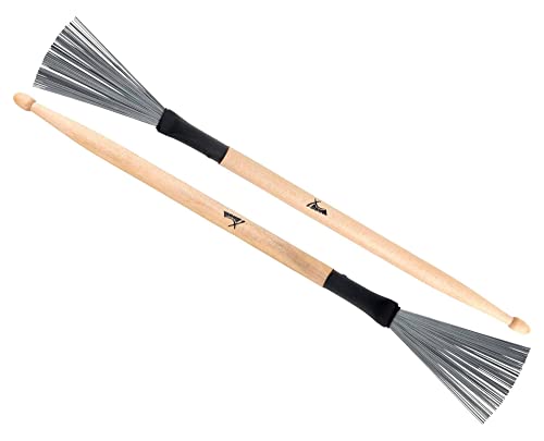 XDrum WTD-1L Wire Tap Drumstick Brushes lang (Drumstick-Jazzbesen kombination, Besen und Sticks in einem, vielseitig einsetzbar, Gesamtlänge: 37cm, Besenspannweite: 6,5cm) von XDrum