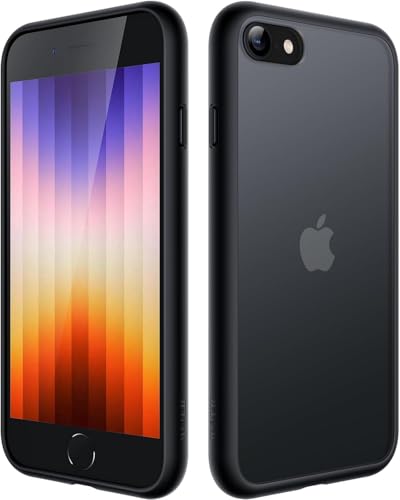 XEAOJPCF Schutzhülle für iPhone SE 3/2 (2022/2020), stoßfest, Militärqualität, Rückseitenschutz, transparent, matt, Anti-Fingerabdruck (schwarz) von XEAOJPCF
