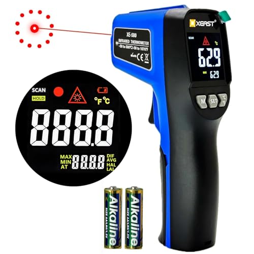 Infrared Thermometer Temperatur Pistole -50 bis +600°C, Digitale Laser-Temperaturpistole mit einstellbarer Emissivität & Max und Min Maßnahme - für Kochen/Pizza-Ofen/Grill/Industrie von XEAST