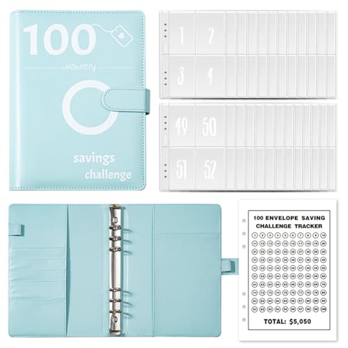 XEERUN 100 Envelope Saving Challenge, Challenge-Ordner Mit 100 Umschlägen, A5 Budget Planer Umschlagmethode, Geld-Budget-Ringbuch, Einfache Und Unterhaltsame Möglichkeit Zu Sparen 5050 € von XEERUN