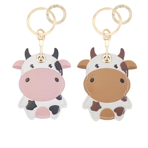 XEEWEN Niedliche Kuh-Airtag-Leder-Schlüsselanhänger-Hülle, Kawaii-Kuh-Schlüsselring-Abdeckung für Apple Airtag für Frauen und Mädchen, 2 Stück XEEWEN Niedliche Kuh-Airtag-Leder-Schlüsselanhänger-Hülle, Kawaii-Kuh-Schlüsselring-Abdeckung für Apple Airtag für Frauen und Mädchen, 2 Stück von XEEWEN
