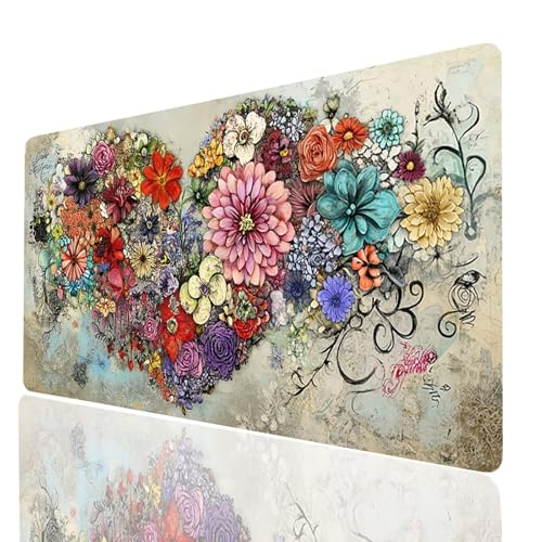 Blume Mauspad XXL 800 x 400 x 3mm, Groß Mousepad Gaming Herz Vernähte Kanten, Schreibtischunterlage Wetterfest Anti Rutsch, Mouse pad für Gaming Pc Laptop Home Office, Geschenke für Männer Model-02014 Blume Mauspad XXL 800 x 400 x 3mm, Groß Mousepad Gaming Herz Vernähte Kanten, Schreibtischunterlage Wetterfest Anti Rutsch, Mouse pad für Gaming Pc Laptop Home Office, Geschenke für Männer Model-02014 von XELIETOO