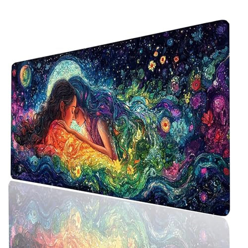 Gaming Mauspad XXL Frau, Blume Mousepad 800x300x3mm, Wasserdicht Anti-Rutsch Schreibtischunterlage, Mouse Pad Verbessert Präzision und Geschwindigkeit, Gaming Zubehör für Schreibtisch Model-00193 von XELIETOO