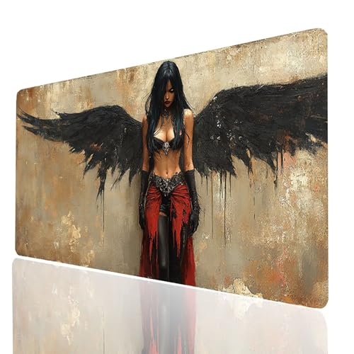 Gaming Mauspad XXL Frau, Wasserfallengel Mousepad 900x400x3mm, Wasserdicht Anti-Rutsch Schreibtischunterlage, Mouse Pad Verbessert Präzision und Geschwindigkeit, Gaming Zubehör für Laptop Model-00555 von XELIETOO