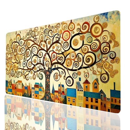 Gaming Mauspad xxl Baum, Kleine Stadt Mousepad 800x300x3 mm, Wasserdicht Anti-Rutsch Schreibtischunterlage, Mouse Pad Verbessert Präzision und Geschwindigkeit, Gaming Zubehör für Gaming Pc Model-00573 von XELIETOO