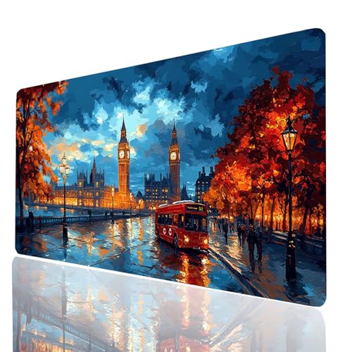 London Mauspad XXL 1400x600x3mm, Groß Mousepad Gaming Nachtansicht Vernähte Kanten, Schreibtischunterlage Wetterfest Anti Rutsch, Mouse pad für Gaming Pc Laptop Office, Geschenke für Männer Model00699 London Mauspad XXL 1400x600x3mm, Groß Mousepad Gaming Nachtansicht Vernähte Kanten, Schreibtischunterlage Wetterfest Anti Rutsch, Mouse pad für Gaming Pc Laptop Office, Geschenke für Männer Model00699 von XELIETOO