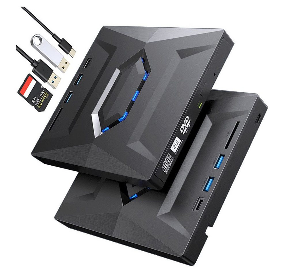 XERSEK 5in1 Externes CD DVD Laufwerk USB 3.0 Type-C, CD DVD-Brenner (mit SD/TF, Portable CD DVD Burner Reader Writer, für Laptop Desktop Macbook Windows 7/8/10/XP Linux Mac OS Vista) von XERSEK