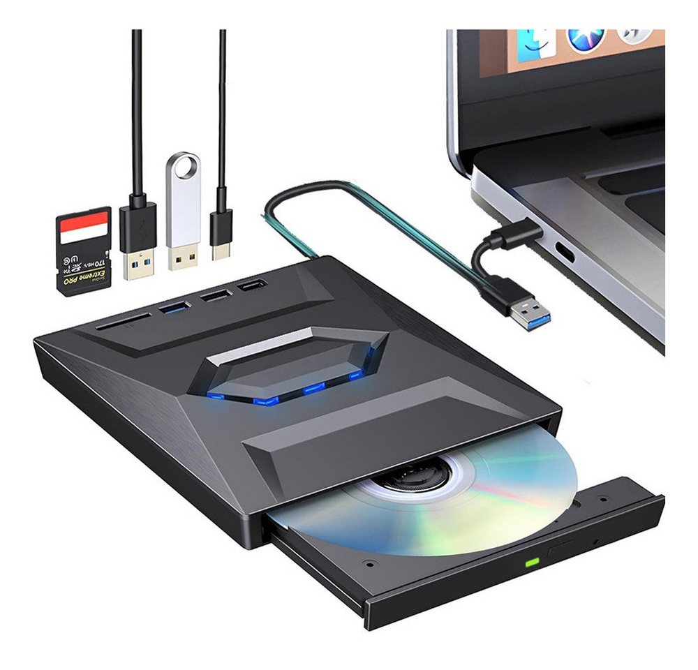 XERSEK Externes Blu Ray CD DVD Laufwerk Blu-ray-Brenner (USB 3.0 & Type-C CD, DVD Blu-Ray Brenner Writer mit SD/TF Micro USBx, für Laptop Desktop Macbook Windows 7/8/10/11 Mac OS) von XERSEK