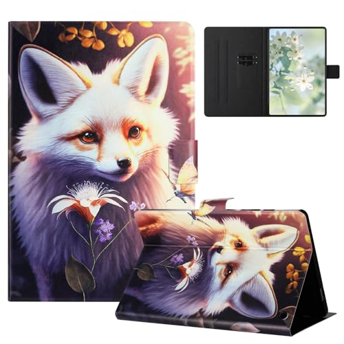 XFDSFDL® Schutzhülle für Amazon Fire HD 10/10 Plus 11th Gen 2021 (10,1 Zoll) PU Leder Hülle Flip Cover Weißer Fuchs Muster mit Ständer Taschen Case Auto Aufwachen/Schlaf Ledertasche 03 von XFDSFDL