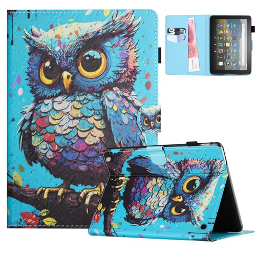 XFDSFDL® Schutzhülle für Amazon Fire HD 10 (2023 13th Gen) (10,1 Zoll) PU Leder Hülle Flip Cover Farbige Eulen Muster mit Ständer Taschen Case Auto Aufwachen/Schlaf Ledertasche 17 von XFDSFDL