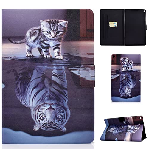 XFDSFDL® Schutzhülle für Amazon Fire HD 10 2019/2017/2015 (10 Zoll) PU Leder Hülle Flip Cover Katze und Tiger Muster mit Ständer Taschen Case Auto Aufwachen/Schlaf Ledertasche, 05 von XFDSFDL