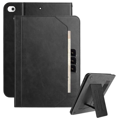 XFDSFDL® Schutzhülle für Apple iPad 7th/8th/9th Gen 2019-2021 (10,2 Zoll) PU Leder Hülle Tragbarkeit Schlüsselband Brieftasche mit Auto Aufwachen/Schlaf Ständer Kartenfächern Ledertasche Schwarz von XFDSFDL