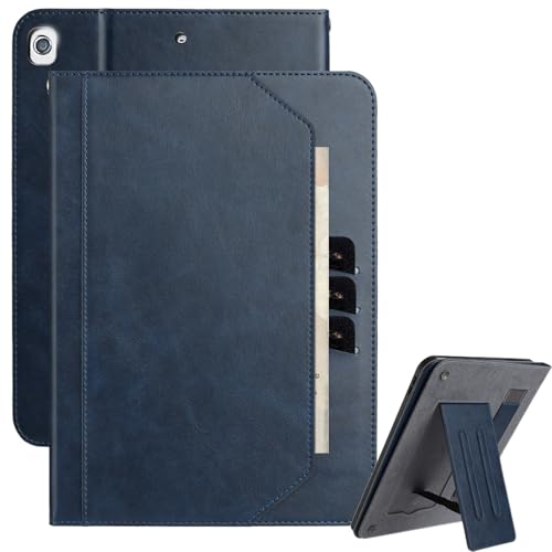 XFDSFDL® Schutzhülle für Apple iPad Air/Air 2 / iPad 2017-2018 (9,7 Zoll) PU Leder Hülle Tragbarkeit Schlüsselband Brieftasche mit Auto Aufwachen/Schlaf Ständer Kartenfächern Ledertasche Blau von XFDSFDL