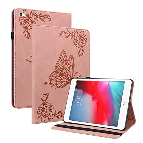 XFDSFDL® Schutzhülle für Apple iPad Mini 4/5 2019 (7,9 Zoll) PU Leder Hülle Flip Cover Groß Schmetterling Muster mit Auto Aufwachen/Schlaf Ständer Brieftasche Ledertasche Rosa von XFDSFDL