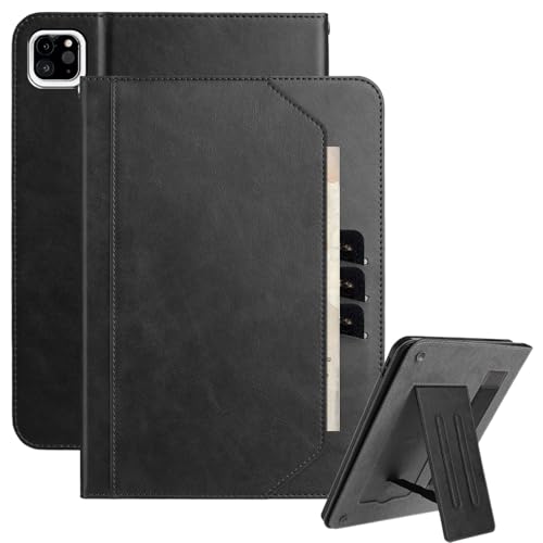 XFDSFDL® Schutzhülle für Apple iPad Pro 11 1st/2nd/3rd/4th Gen 2018-2022 (11 Zoll) PU Leder Hülle Tragbarkeit Schlüsselband Brieftasche mit Ständer Kartenfächern Ledertasche Schwarz von XFDSFDL