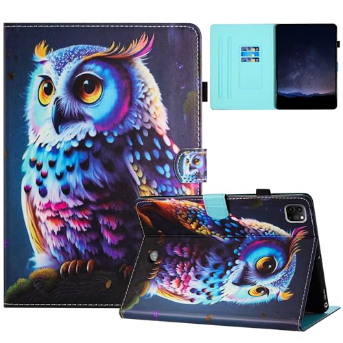 XFDSFDL® Schutzhülle für Apple iPad Pro 11 1st/2nd/3rd Gen 2018-2021 (11 Zoll) PU Leder Hülle Flip Cover Bunte Eule Muster mit Ständer Taschen Case Auto Aufwachen/Schlaf Ledertasche 05 von XFDSFDL