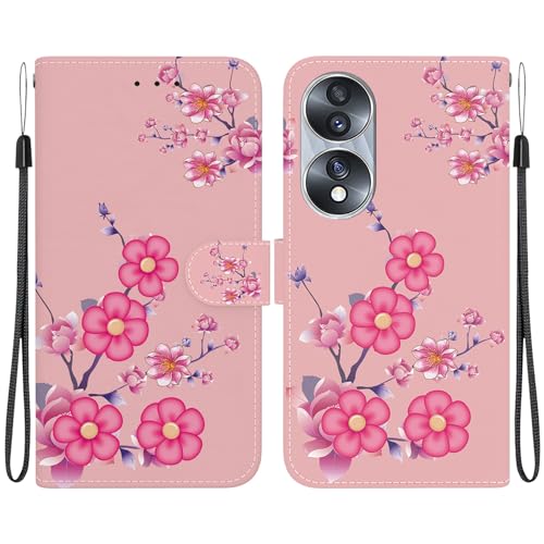 XFDSFDL® Schutzhülle für Honor 70 FNE-AN00/NX9 (6,67 Zoll) PU Lederhülle Flip Case Kirschblüte Muster mit Ständer Magnetverschluss Taschen Kartenfächern Brieftasche Hülle, 06 von XFDSFDL