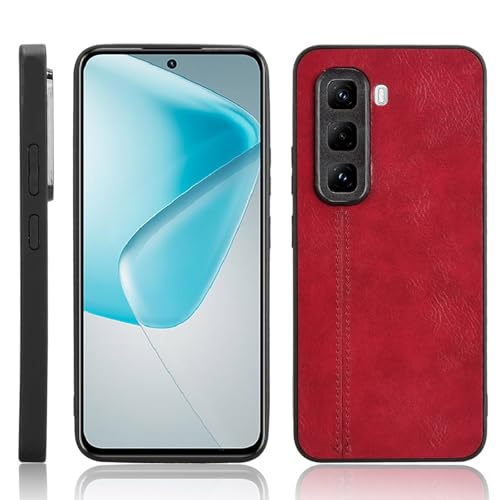 XFDSFDL® Schutzhülle für Infinix Hot 50 Pro+ 4G X6880 (6,8 Zoll) Ultra Schlank Leichte Hart PC Handytasche Rindsleder Muster PU Umschlagrückseite Handy Hülle Rot von XFDSFDL