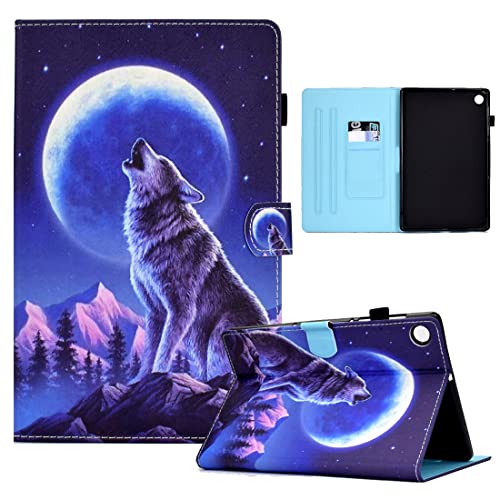 XFDSFDL® Schutzhülle für Lenovo Tab M10 3rd Gen TB-328F (10,1 Zoll) PU Leder Hülle Flip Cover Mond Wolf Muster mit Ständer Taschen Case Auto Aufwachen/Schlaf Ledertasche 02 von XFDSFDL