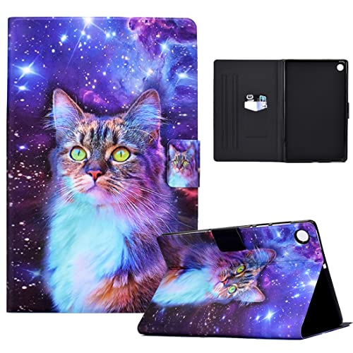 XFDSFDL® Schutzhülle für Lenovo Tab M10 Plus FHD TB-X606F (10,3 Zoll) PU Leder Hülle Flip Cover Stern Katze Muster mit Ständer Taschen Case Auto Aufwachen/Schlaf Ledertasche 04 von XFDSFDL