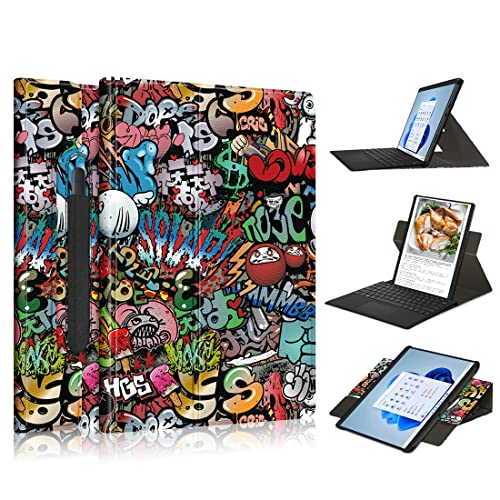 XFDSFDL® Schutzhülle für Microsoft Surface Pro 8 (13 Zoll) Ultra Dünn PU Leder Hülle Flip Cover Graffiti Muster mit Freispiele Ständer Ledertasche von XFDSFDL