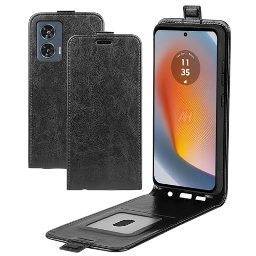 XFDSFDL® Schutzhülle für Motorola Edge 50 Fusion (6,7 Zoll) Vertikal PU Lederhülle Hoch/Runter Offen Flip Case mit Magnetverschluss Taschen Kartenfächern Brieftasche Ledertasche Schwarz von XFDSFDL