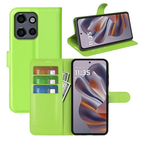 XFDSFDL® Schutzhülle für Motorola Edge 50 Neo/Moto S50 (6,4 Zoll) PU Handyhülle Flip Cover Litchi Muster mit Ständer Magnetverschluss Taschen Kartenfächern Brieftasche Handytasche Grün von XFDSFDL