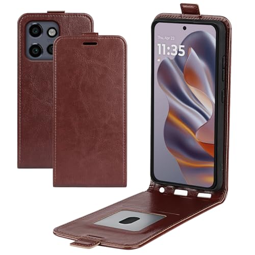 XFDSFDL® Schutzhülle für Motorola Edge 50 Neo/Moto S50 (6,4 Zoll) Vertikal PU Lederhülle Hoch/Runter Offen Flip Case mit Magnetverschluss Taschen Kartenfächern Brieftasche Ledertasche Braun von XFDSFDL