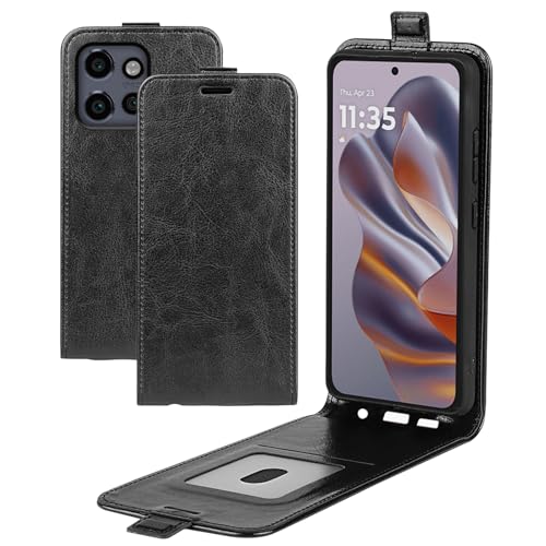 XFDSFDL® Schutzhülle für Motorola Edge 50 Neo/Moto S50 (6,4 Zoll) Vertikal PU Lederhülle Hoch/Runter Offen Flip Case mit Magnetverschluss Taschen Kartenfächern Brieftasche Ledertasche Schwarz von XFDSFDL