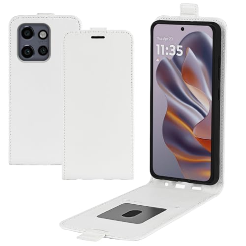 XFDSFDL® Schutzhülle für Motorola Edge 50 Neo/Moto S50 (6,4 Zoll) Vertikal PU Lederhülle Hoch/Runter Offen Flip Case mit Magnetverschluss Taschen Kartenfächern Brieftasche Ledertasche Weiß von XFDSFDL