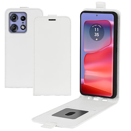 XFDSFDL® Schutzhülle für Motorola Edge 50 Pro (6,7 Zoll) Vertikal PU Lederhülle Hoch/Runter Offen Flip Case mit Magnetverschluss Taschen Kartenfächern Brieftasche Ledertasche Weiß von XFDSFDL