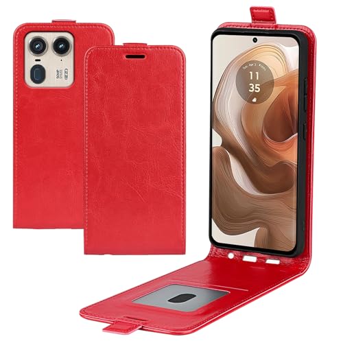 XFDSFDL® Schutzhülle für Motorola Edge 50 Ultra (6,7 Zoll) Vertikal PU Lederhülle Hoch/Runter Offen Flip Case mit Magnetverschluss Taschen Kartenfächern Brieftasche Ledertasche Rot von XFDSFDL