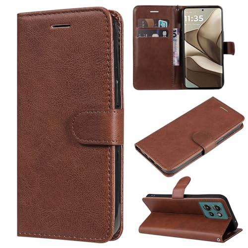 XFDSFDL® Schutzhülle für Motorola Edge 50 XT2407-1 (6,7 Zoll) PU Lederhülle mit Flip Cover Ständer Magnetverschluss Brieftasche Handytasche Braun von XFDSFDL