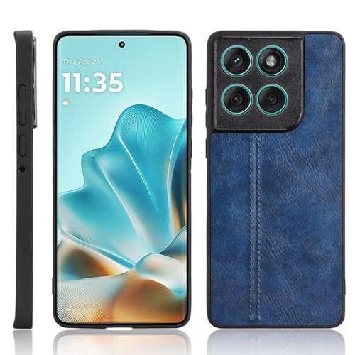 XFDSFDL® Schutzhülle für Motorola Edge 60 Fusion (6,7 Zoll) Ultra Schlank Leichte Hart PC Handytasche Rindsleder Muster PU Umschlagrückseite Handy Hülle Blau von XFDSFDL