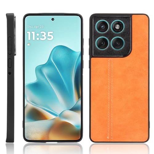XFDSFDL® Schutzhülle für Motorola Edge 60 Fusion (6,7 Zoll) Ultra Schlank Leichte Hart PC Handytasche Rindsleder Muster PU Umschlagrückseite Handy Hülle Braun von XFDSFDL