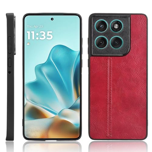 XFDSFDL® Schutzhülle für Motorola Edge 60 Fusion (6,7 Zoll) Ultra Schlank Leichte Hart PC Handytasche Rindsleder Muster PU Umschlagrückseite Handy Hülle Rot von XFDSFDL