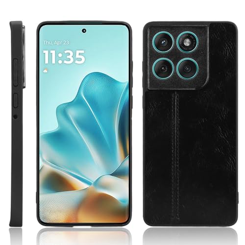 XFDSFDL® Schutzhülle für Motorola Edge 60 Fusion (6,7 Zoll) Ultra Schlank Leichte Hart PC Handytasche Rindsleder Muster PU Umschlagrückseite Handy Hülle Schwarz von XFDSFDL