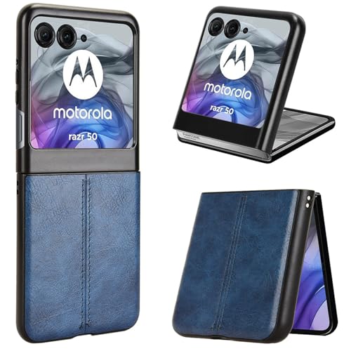 XFDSFDL® Schutzhülle für Motorola RAZR 60 (6,9 Zoll) Ultra Schlank Leichte Hart PC Handytasche Rindsleder Muster PU Umschlagrückseite Handy Hülle Blau von XFDSFDL