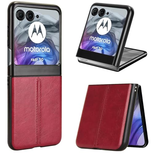 XFDSFDL® Schutzhülle für Motorola RAZR 60 (6,9 Zoll) Ultra Schlank Leichte Hart PC Handytasche Rindsleder Muster PU Umschlagrückseite Handy Hülle Rot von XFDSFDL