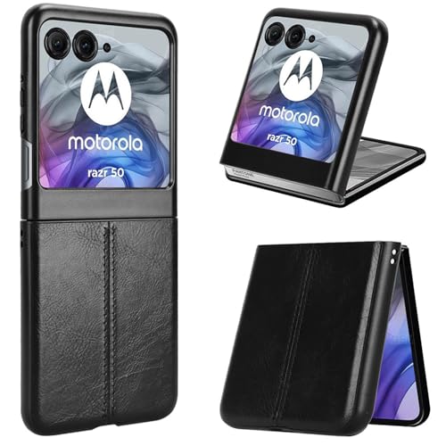XFDSFDL® Schutzhülle für Motorola RAZR 60 (6,9 Zoll) Ultra Schlank Leichte Hart PC Handytasche Rindsleder Muster PU Umschlagrückseite Handy Hülle Schwarz von XFDSFDL