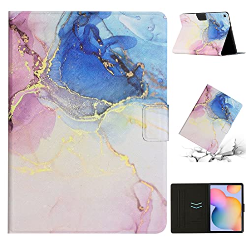 XFDSFDL® Schutzhülle für Samsung Galaxy Tab A7 SM-T500/T505 (10,4 Zoll) PU Leder Hülle Flip Cover Marmor Muster mit Ständer Taschen Case Auto Aufwachen/Schlaf Ledertasche Rosa-Blau von XFDSFDL