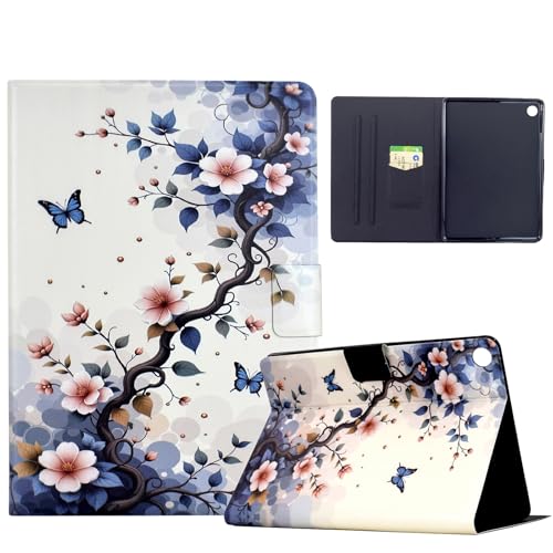 XFDSFDL® Schutzhülle für Samsung Galaxy Tab A8 SM-X200/X205 (10,5 Zoll) PU Leder Hülle Flip Cover Rosa Blume Muster Brieftasche mit Auto Aufwachen/Schlaf Ständer Ledertasche 04 von XFDSFDL